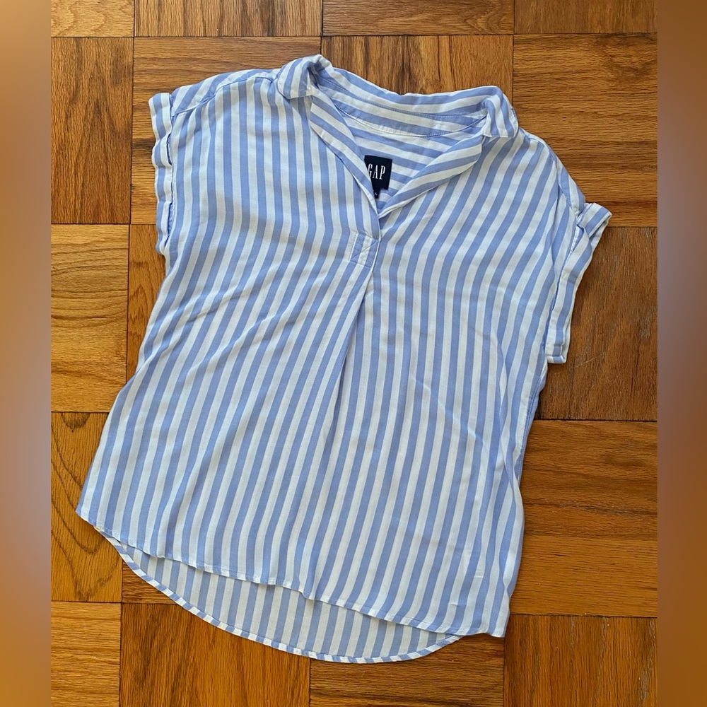 GAP Light Blue and White Striped Blouse